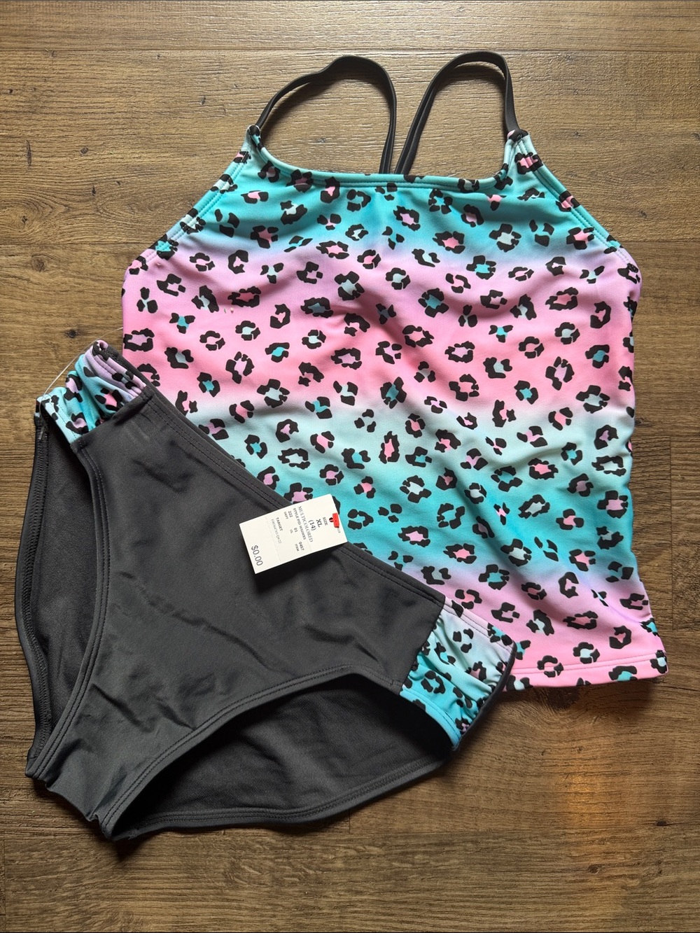 Cat & Jack Pink and Teal Leopard Tankini Set - Girls Swim